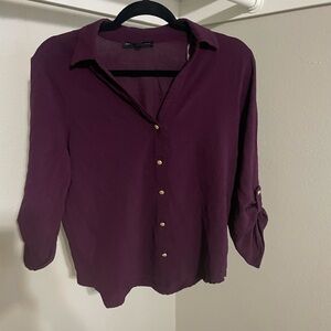 Adrienne Vittadini Deep Purple Button-Down Shirt